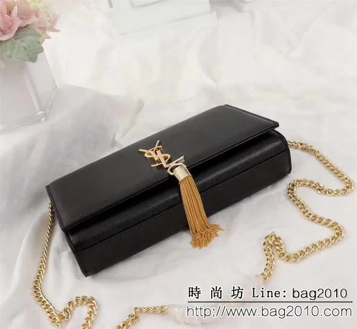 YSL聖羅蘭 原版魚子醬牛皮 翻蓋式 金色鏈條包 26702-1 YAS1200